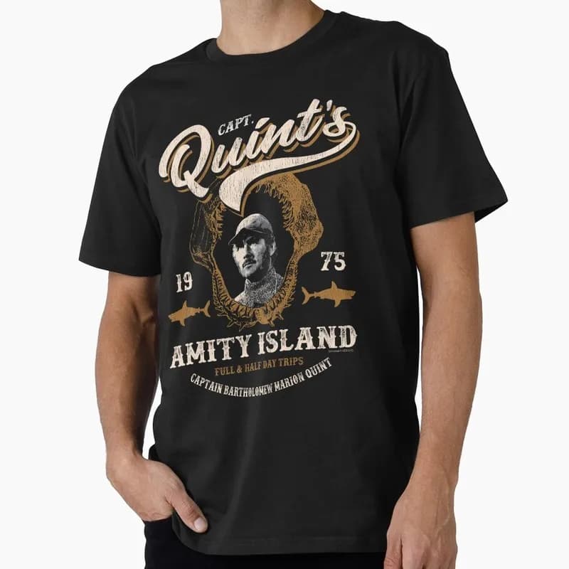 Capt. Quint's Shark Mouth Jaws Horror Movie Halloween Gift T Shirt Amity Island Great White Shark Graphic Tops Unisex Tees S-6XL