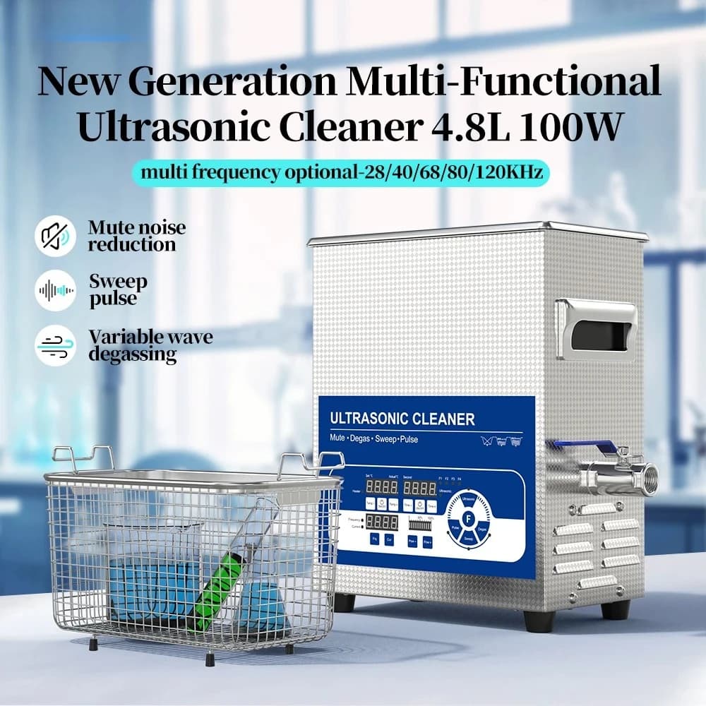 New 4.8L Ultrasonic Cleaner 28/40/68/80/120KHz Option 100W Cleaning Bath Laboratory Chemical Appliance