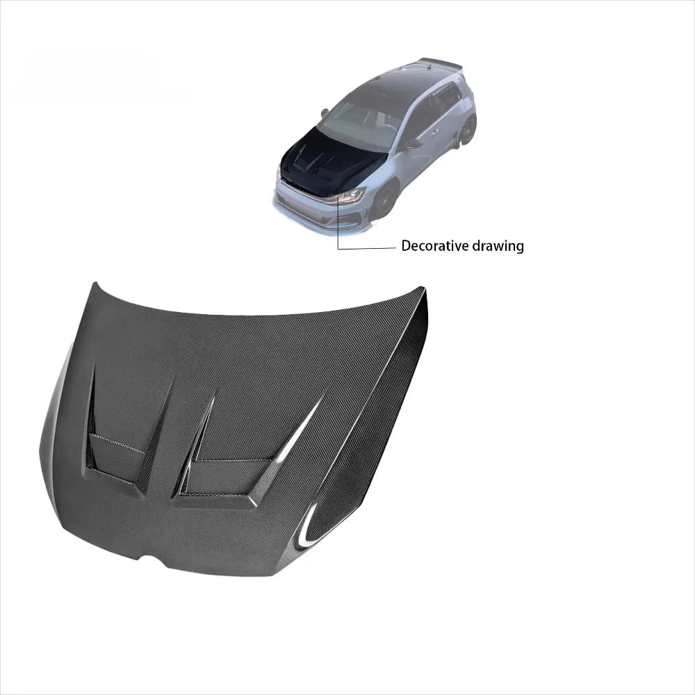 Black Carbon Fiber Engine Hood for GTI, Direct Bolt-on, No Cutting & Modification Required