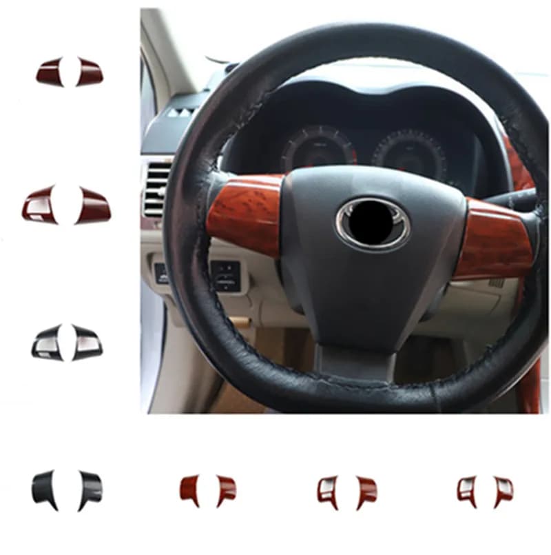 2pcs/lot Car sticker ABS carbon fiber or wooden grain steering wheel decoration cover for 2007-2013 Toyota Corolla MK10