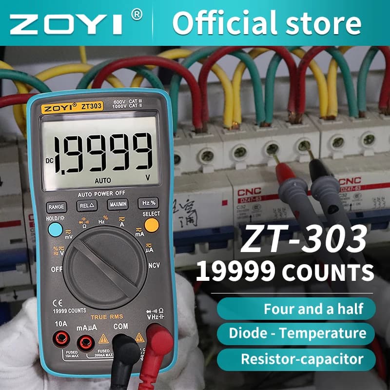 ZOYI Digital Multimeter 19999 High Precision True RMS Auto Range Ammeter Voltmeter Smart Capacitor Temperature NCV Ohm Hz Tester