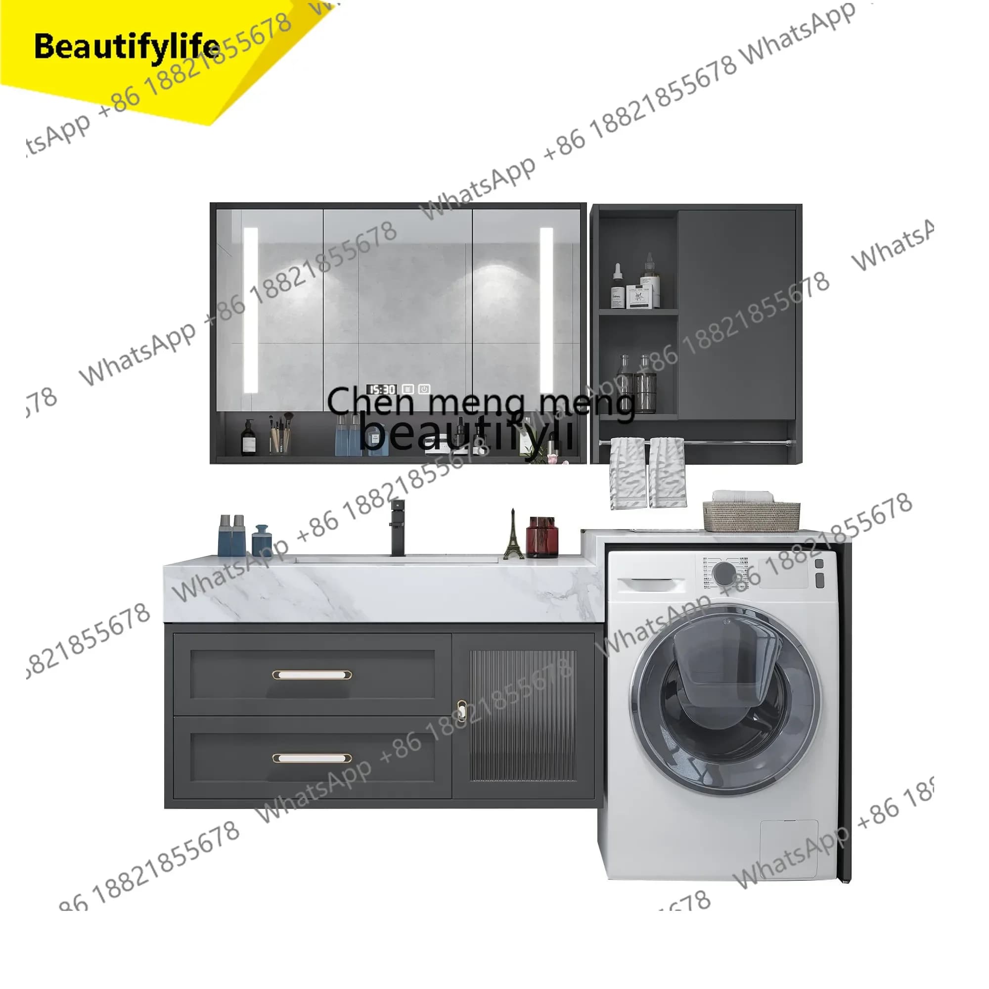 cn8350 ssBalcony Integrated Washing Machine Cabinet Group Light Luxury Stone Plate Bathroom Cabinet Bathroom Table