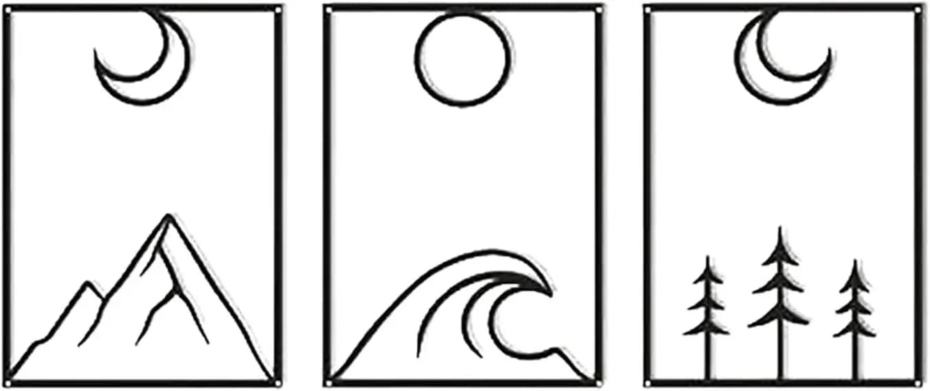 3Pcs Abstract Metal Wall Decor, Modern Geometrical Sculptures Painting | Minimalist Hanging Single Line Art for Living Room Bedr
