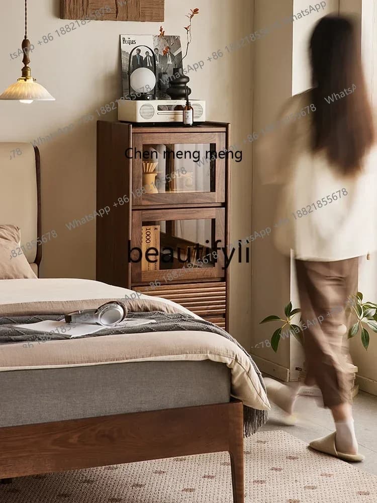 D178 North American black walnut wine cabinet Nordic simple display cabinet living room solid wood side cabinet