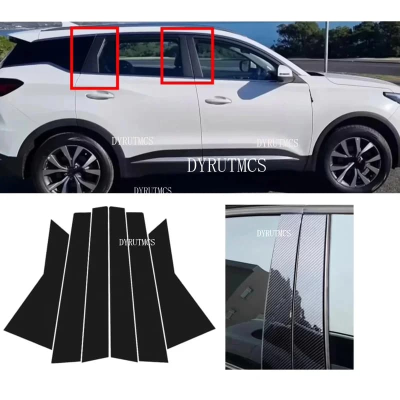 Gloss Black  Pillar Posts Fit For Chery Tiggo 7 2014-2019 2015 Silver Carbon  Window Decor Door Side Mouliding Trim Cover
