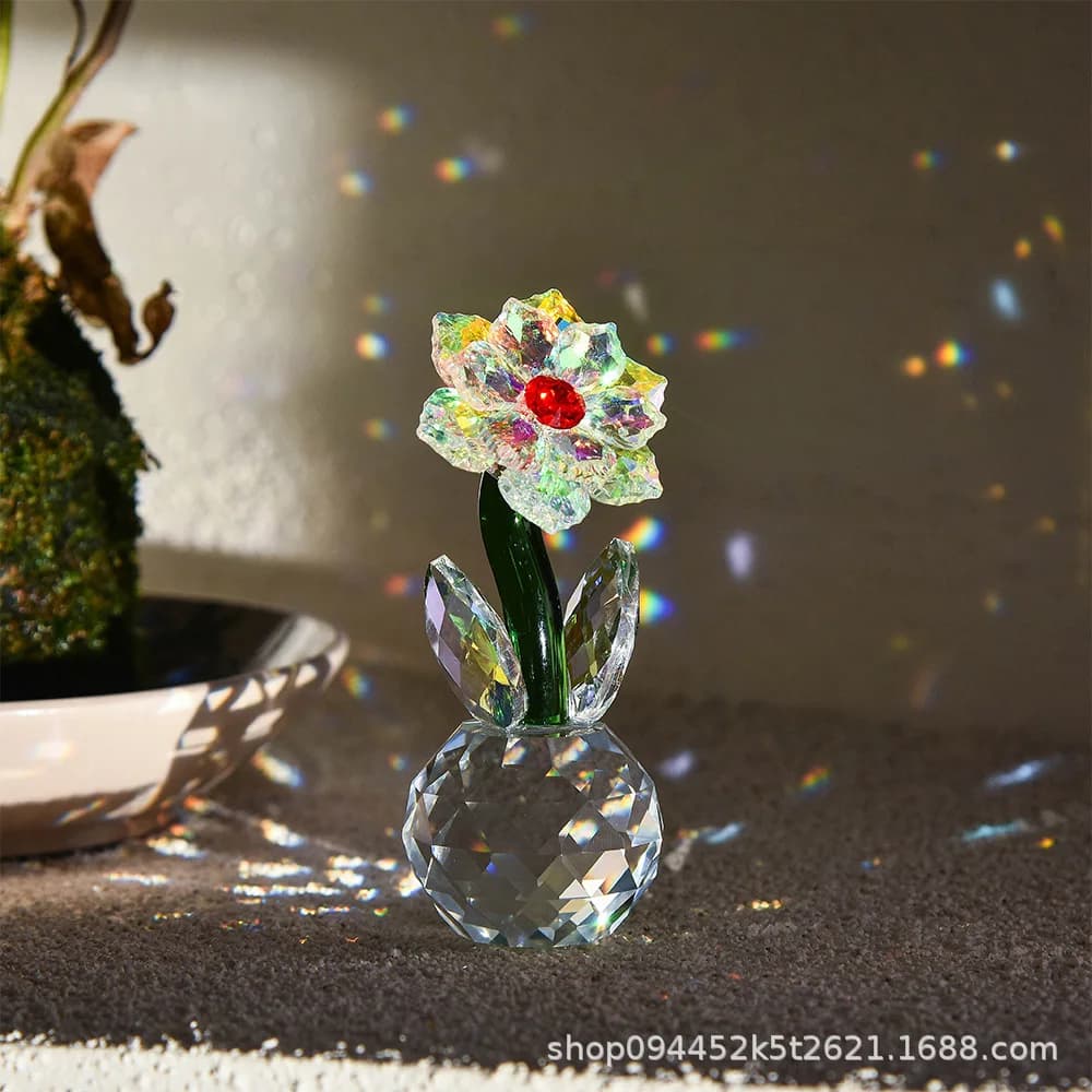 WW crystal glass simulation flower creative sun flower home office crystal handicraft ornament