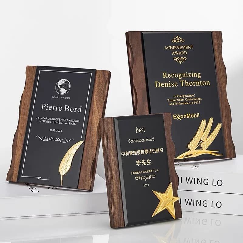 Personalized Black Glass Medal Honor Certificate Free LOGO Text Custom Engraving Wood Trophy Movie Record Awards Souvenir
