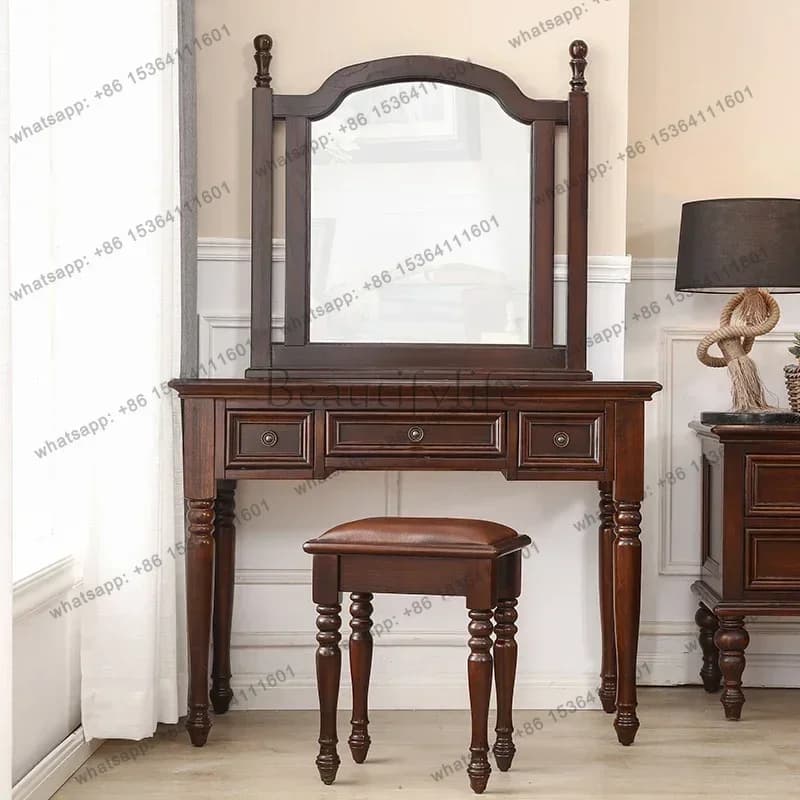LJY Throne Mirror Vanity Table Wooden Aesthetic Luxury Drawer Dresser Organizer Europa Beauty Minimalist Schminktisch Home Furni