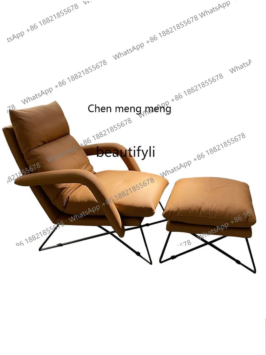 Sofa Balcony Leisure Recliner Leather Armchair First Layer Cowhide Chair down Soft Bag Adjustable Backrest