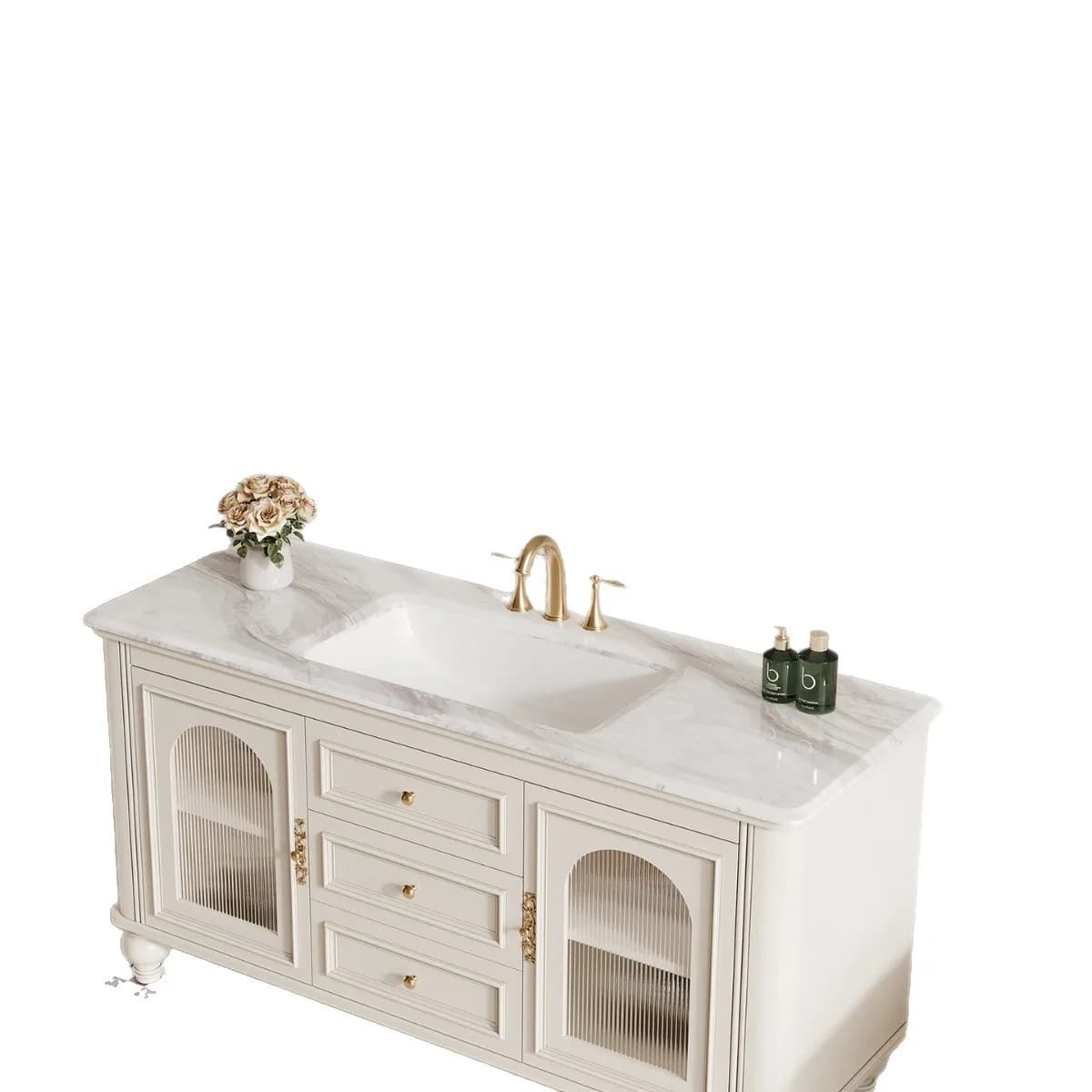 French retro style bathroom cabinet combination floor-to-ceiling smart mirror cabinet solid wood oak wash basin cabinet toilet