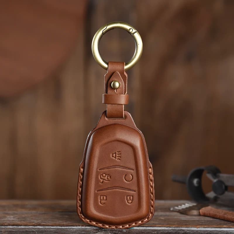 Genuine Leather Key Case Cover Fob for Cadillac ATS XTS XT5 XT4 CT6 XT6 - Durable Protector for Car Keys