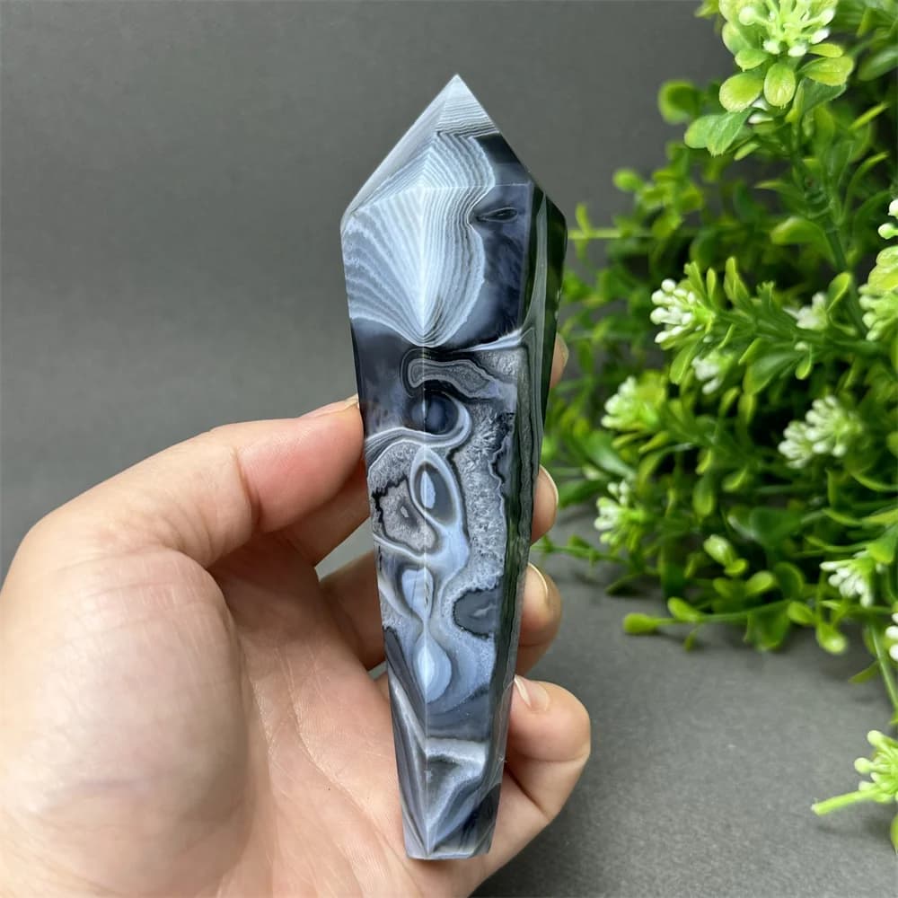 Natural Black Striped Agate Tip Scepter Super Power Aura Eenergy Spiritual Healing Wizard Witchcraft Meditation Home Decoration