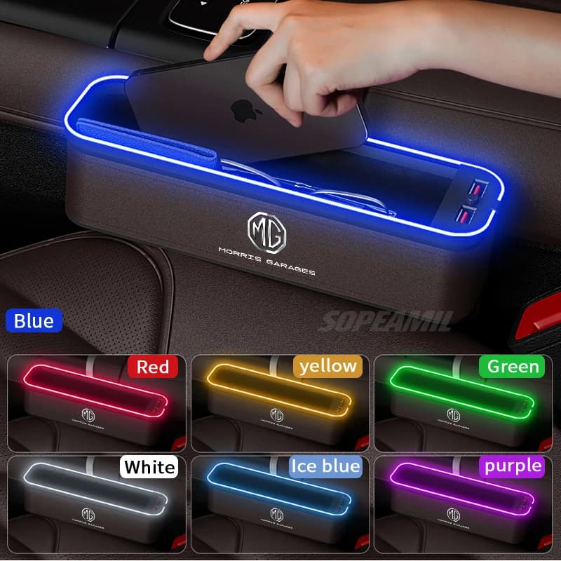 Car Seat Crevice Storage Box USB Charging Seat Gap Slot Mood lamp For MG ZS HS ES5 MG4 EV Electric S5 EV MG3 MG5 MG6 MG7 ONE EZS