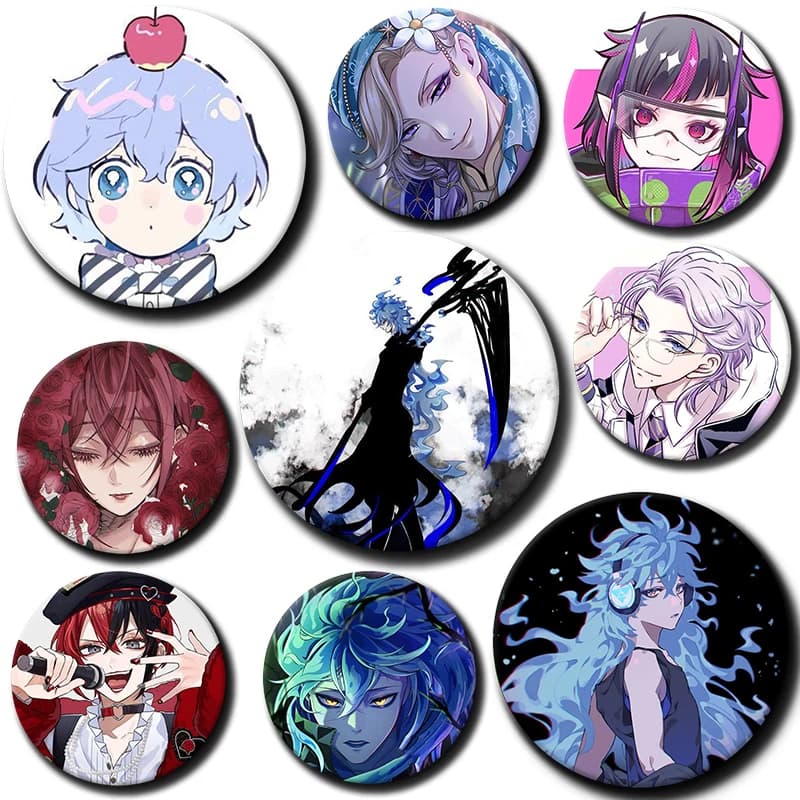 Round Anime Twisted Wonderland Enamel Pins Black and White Handmade Brooch Cartoon Cosplay Badge Jewelry Accessories Gifts 58mm