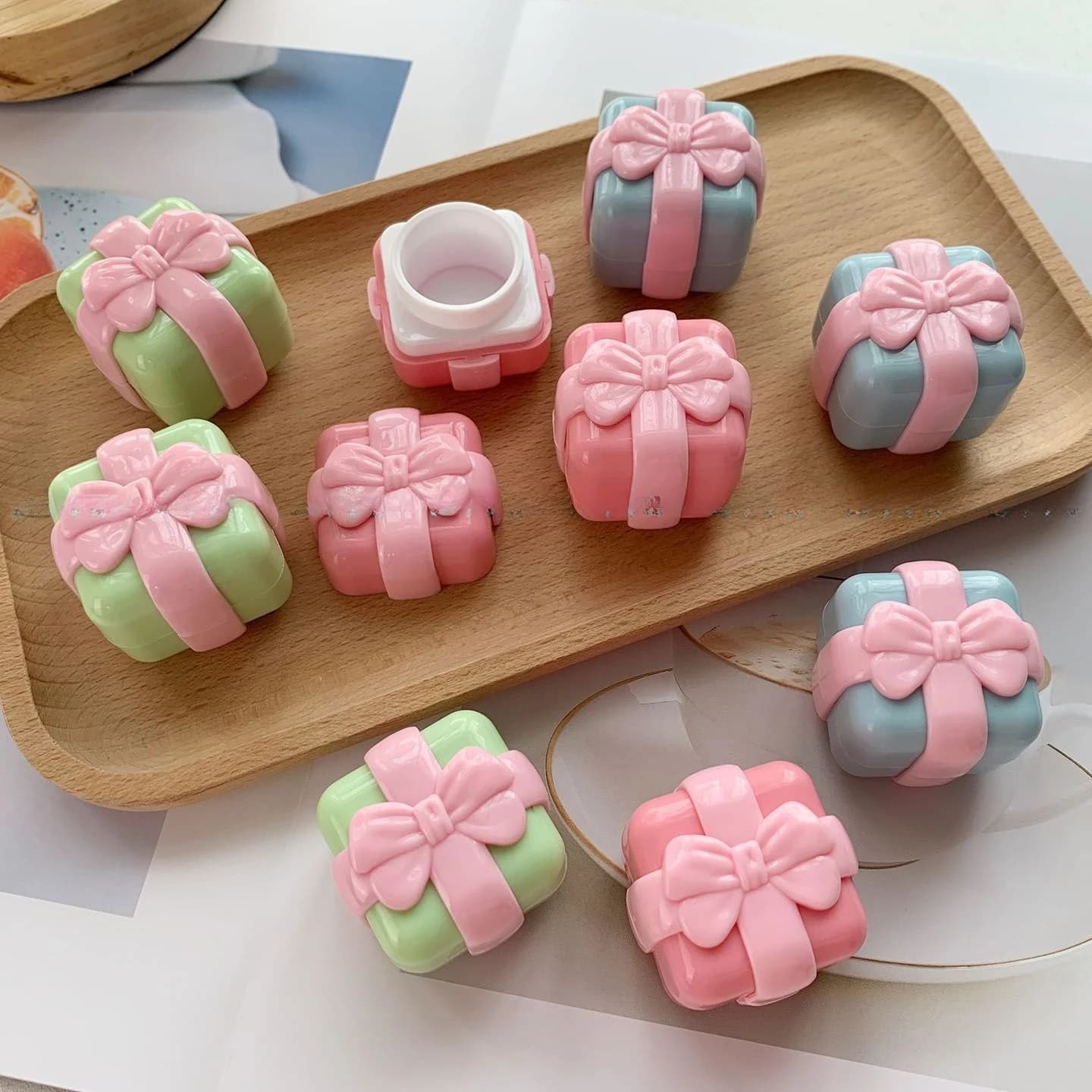 3pcs set cute bowknot-shaped bottles, 5g face cream, lip balm, perfumed cream jar, pink, mini, perfumed cream jar