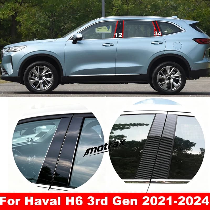 PC Glossy Black Center B C Pillar Decorative Stickers Cover for Haval H6 3rd Gen 2021 2022 2023 2024 Exterior Accessories