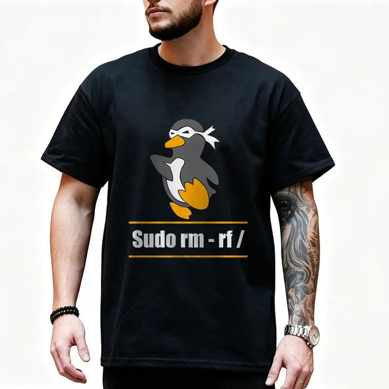 Tux Linux Pinguin Sudo Rm Rf Computerfreak Hacker Graphic T‑Shirt for Programmer Software Engineers Geek IT Developer Gift Tees