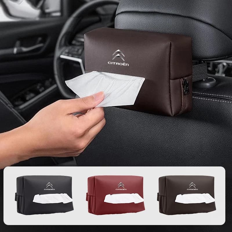 Leather Car Seat Back Tissue Bag Paper Towel Organizer Box For Citroen C4 C3 C5 C1 C2 C-Elysee Berlingo Picasso Jumpy Cactus Air