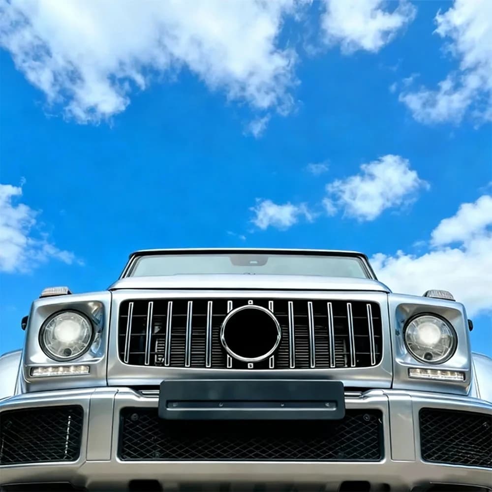 For Mercedes G Wagon W463 1990-2018: AMG Look Piano Black Front Grill Cover,Replacement & Upgrade,Easy Installation