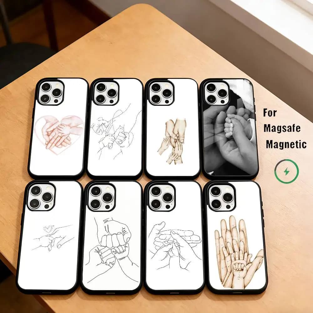 H-Hand Baby Mom daughter Son Dad Phone Case For iPhone17,16,15,14,13,12,11 Plus,Pro Magnetic with Magsafe Wireless Charging