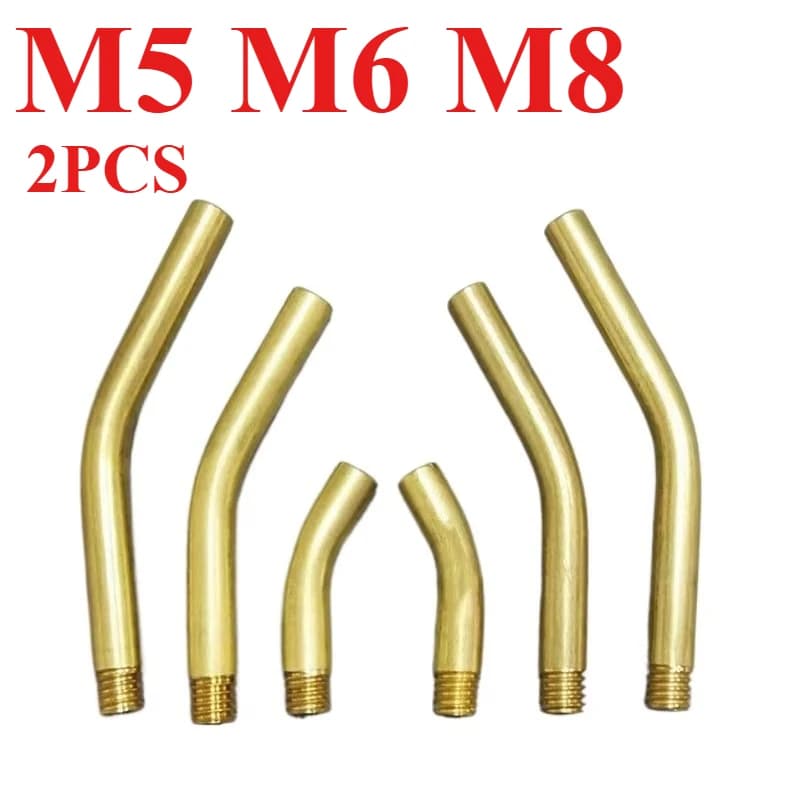 2PCS Brass Threaded Bent Pipe Hollow Curved Tube M5 M6 M8 Connector Extension Rod for Lighting Fixture DIY Spray Nozzle Parts