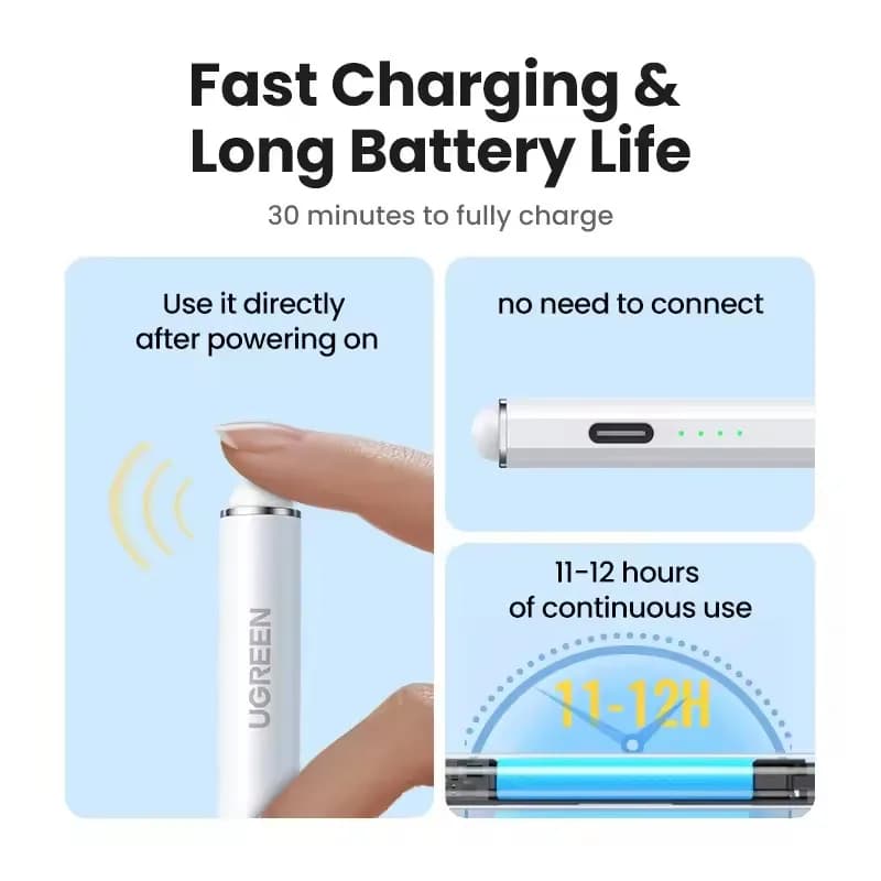 New UGREEN Stylus Pen for  Pencil iPad Magnetic Wireless Charging and Type C Charging Palm Rejection Tilt Pen for iPad Pro