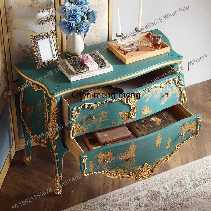 E136 French retro painted chest cabinet, storage, living room storage side cabinet, retro decorative entrance, large storage cab