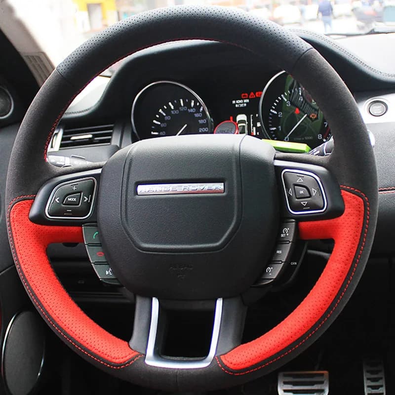 For Land Rover Range Rover Evoque 2012-2016 Hand-Stitched Non-slip Genuine Leather Suede Car Steering Wheel Cover