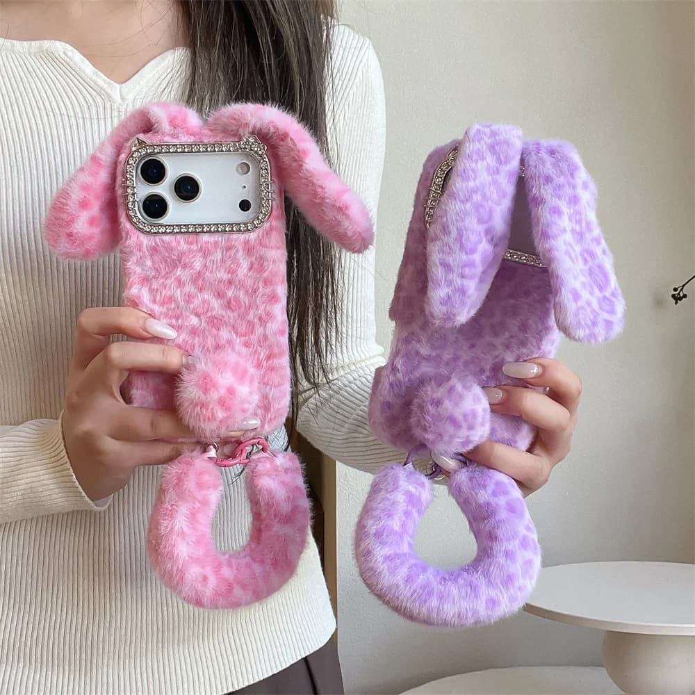 Korea Cartoon Ins Rabbit Phone Case For iPhone 18 Pro 14 15 16 17 Pro Max Cover Shockproof Cute Plush Cases 18Pro with Chain
