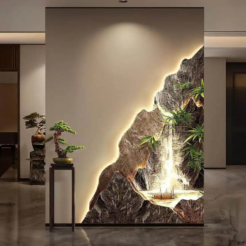 Modern Luxury Entrance Turn Corner Decoration Painting Abstract Art Hanging Painting Corridor Wall Decoration LED Light Painting
