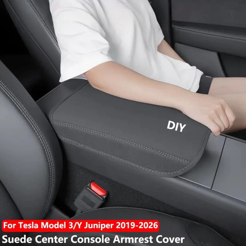 Suede Armrest Box Pad Cover For Tesla Model 3 Highland Model Y Juniper Car Central Control Armrest Protector Mat Car Accessories