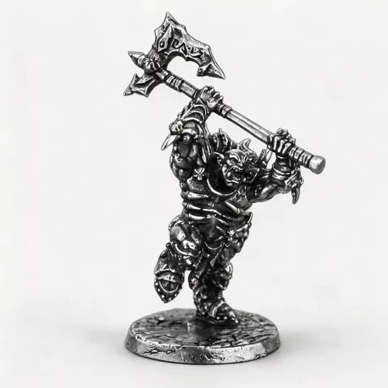 Nickel Silver Metal Ogre Warrior Miniatures, Unpainted Finished Fantasy Monster Figurine, Tabletop Decor Collectible Ornament