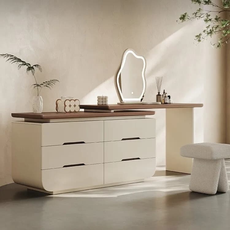 Modern Makeup Dressing Table Bedroom Mirror Chair Vanity Table with 6 Drawers Women Mesa De Maquillaje Postmodern Furniture