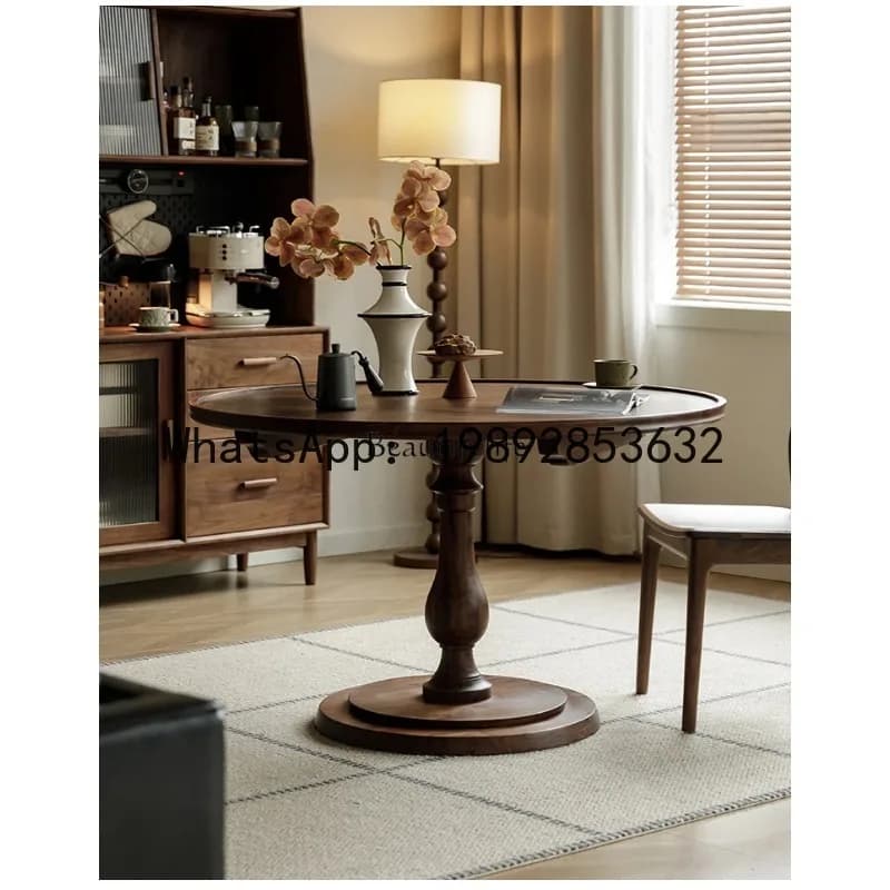 black walnut solid wood small round table French retro round dining table coffee table