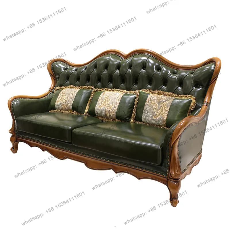 American all-solid wood leather sofa, European furniture leather sofa