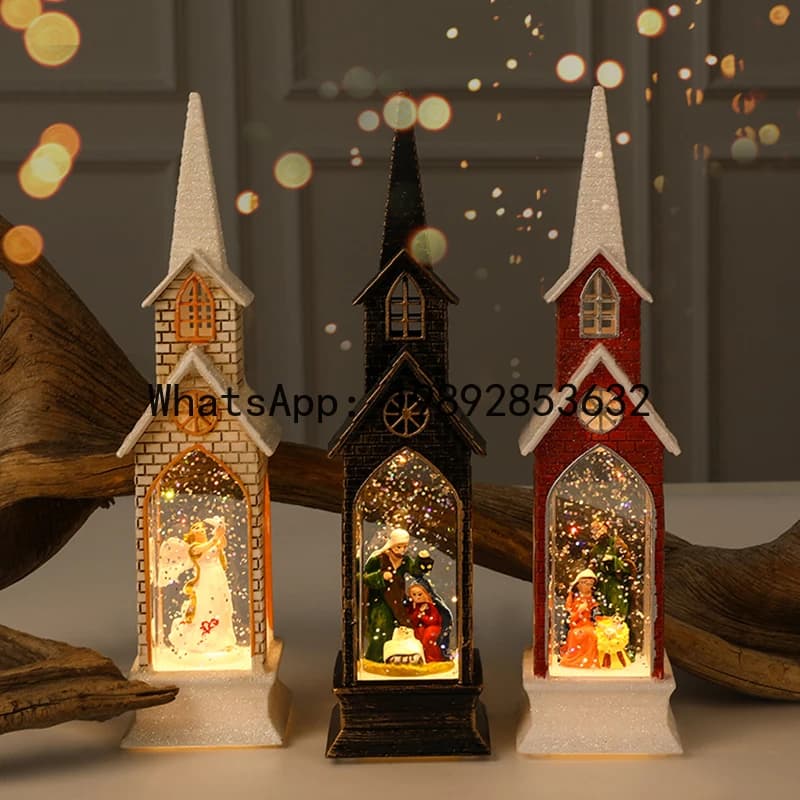 XL Christmas Scene Decorations Glowing Interior Snow House Small Lanterns Window Display Tabletop Ornaments