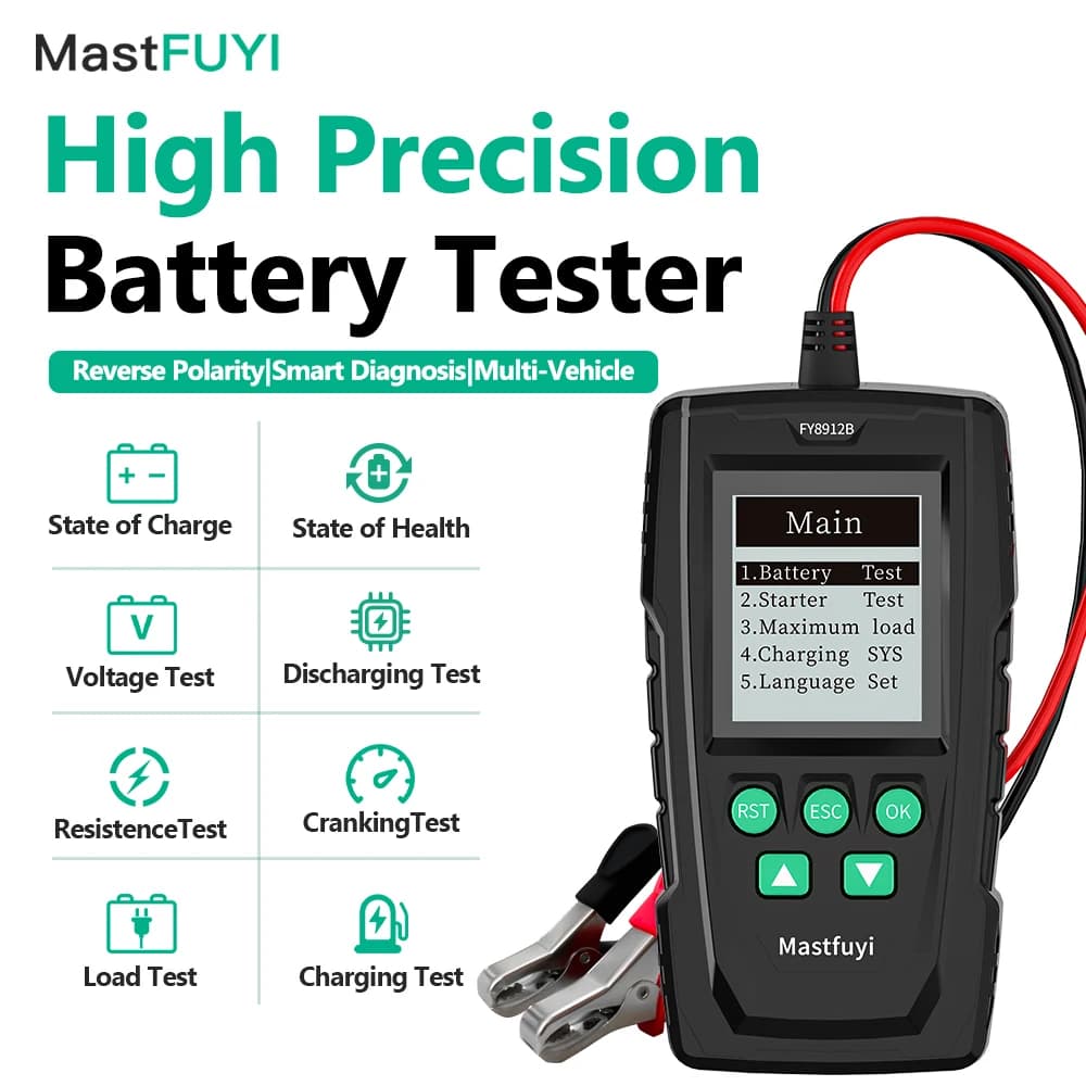 MASTFUYI Digital 12V/24V, 100-1700 CCA Car Battery Tester for AGM/EFB/GEL Lead-Acid Batteries, Diagnostic Tool for Cars/Trucks