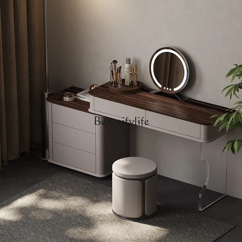 02 Italian light luxury solid wood dresser high PC and console game lying marble makeup table chest integrated 2025 new