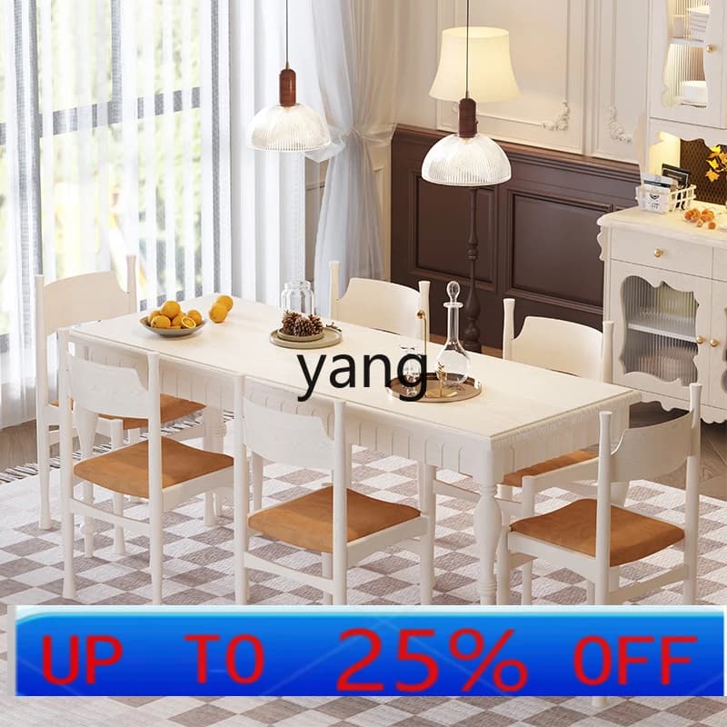 LHH  retro dining table and chair combination cream style living room home pure solid wood
