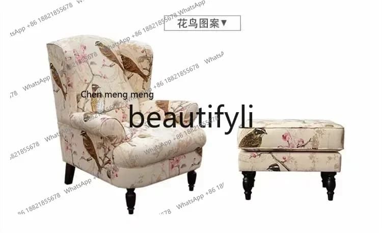D176   American rural pastoral solid wood fabric tiger chair simple modern sofa chair single European high-end