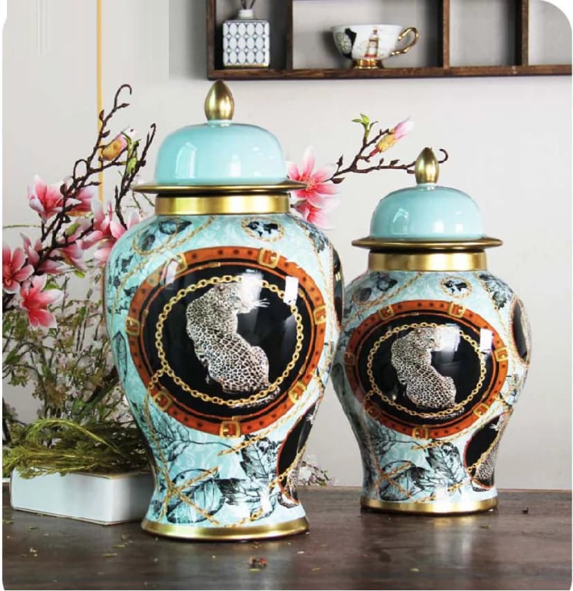 Vintage rural enamel tea jar, ceramic general jar decoration, high-end large flower vase handicraft, decorative art