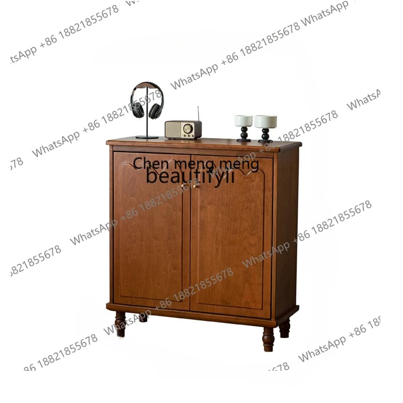 Cherrywood Vintage Shoe Cabinet Home Mid-Ancient Storage Door Locker Solid Wood French Side Hall Cabinet