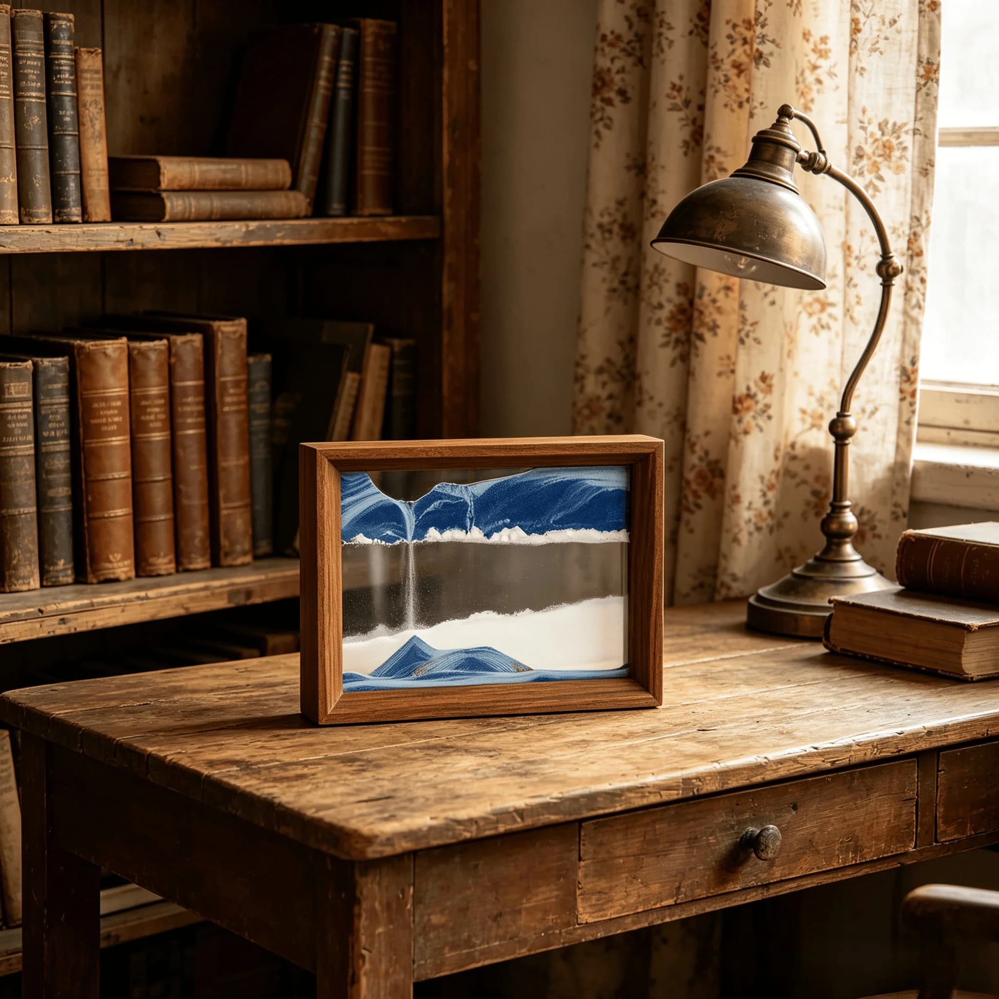 Wood Frame Dynamic Moving Sand Art Picture 3D Flowing Sand Painting Desktop Hourglass Decor Stress Relief Ornament Gift for Home