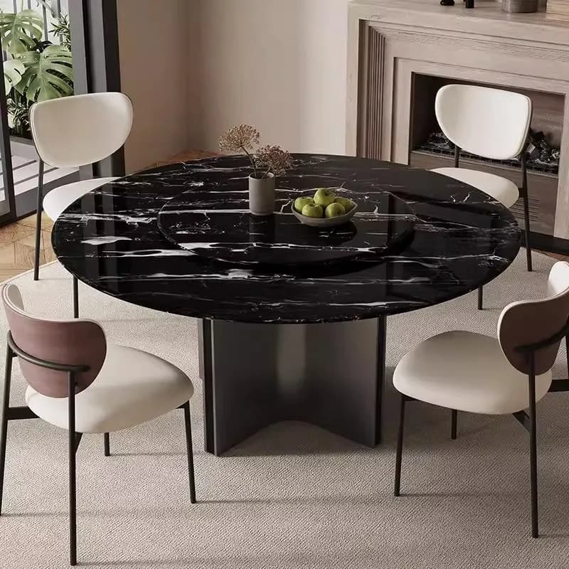 LTT natural marble round dining table Italian light luxury villa modern dining table and chairs