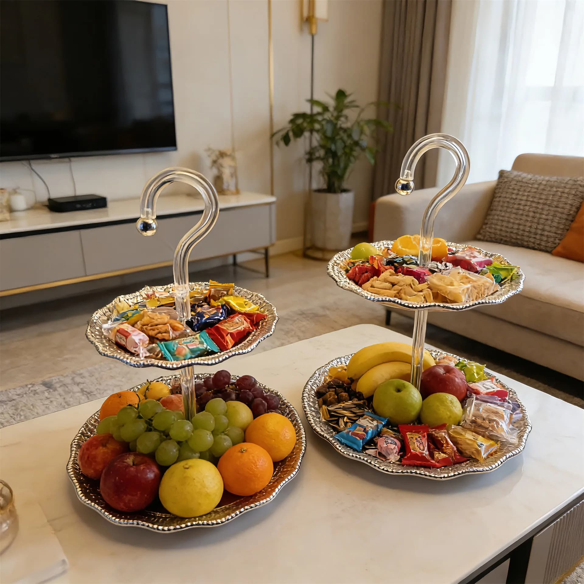 ZML fruit plate multi-layer storage ornament creative electroplated silver advanced storage tray living room dining table