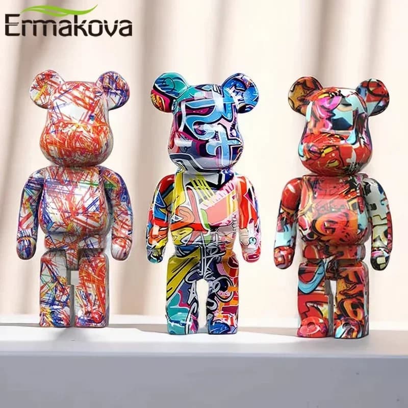 ERMAKOVA 27cm estatuilla de oso Graffiti decoración del hogar estatua de Animal almacenamiento tarro de dinero escultura de habi