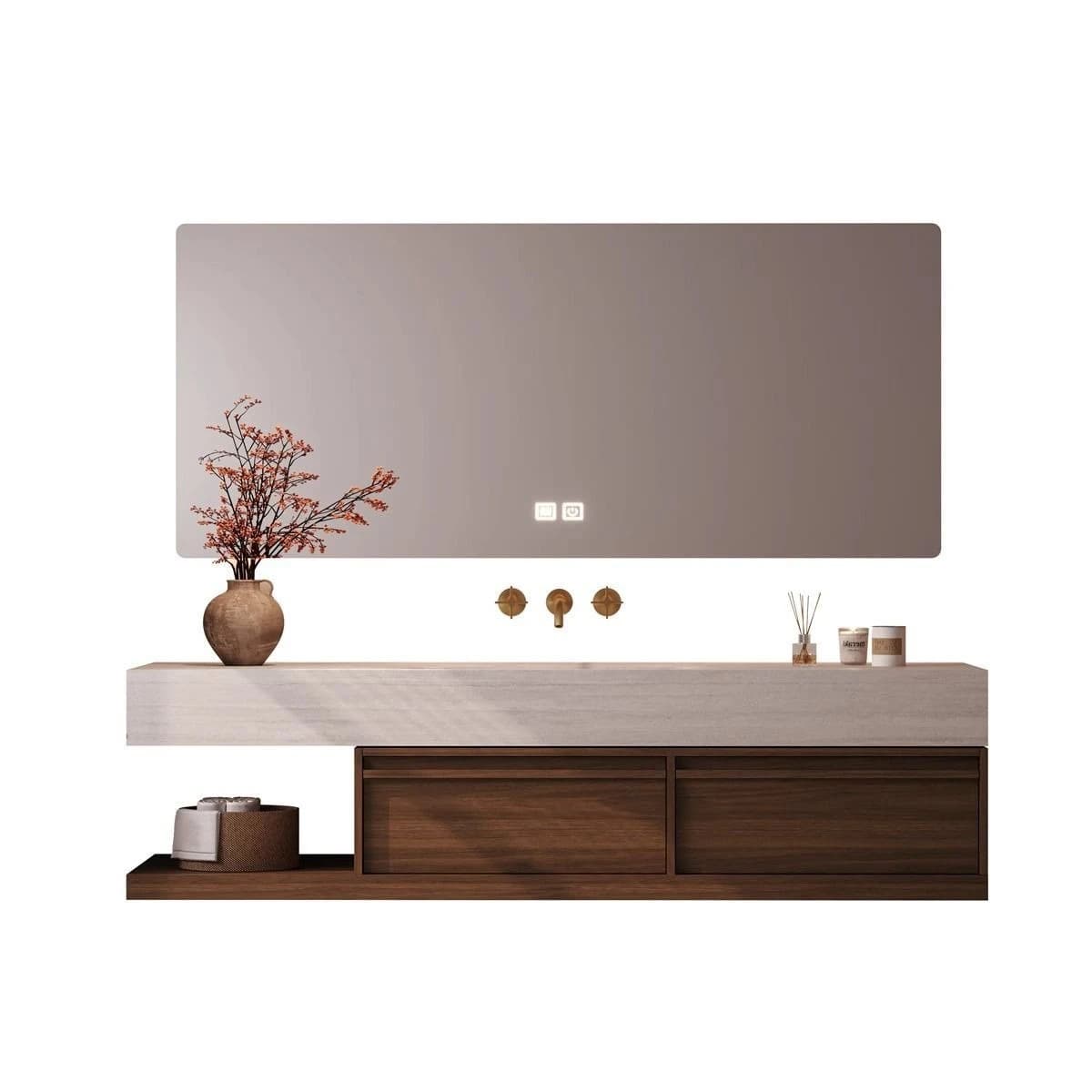 DSA  style travertine rock slab hot bending seamless integrated basin bathroom cabinet combination bathroom washstand basin sink