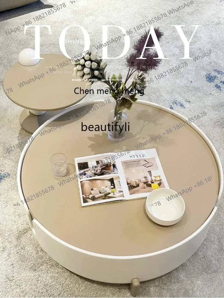D178 French Entry Lux round Cream Style Coffee Table Small Apartment Household Minimalist Minimalist Modern Living Room Side Tab