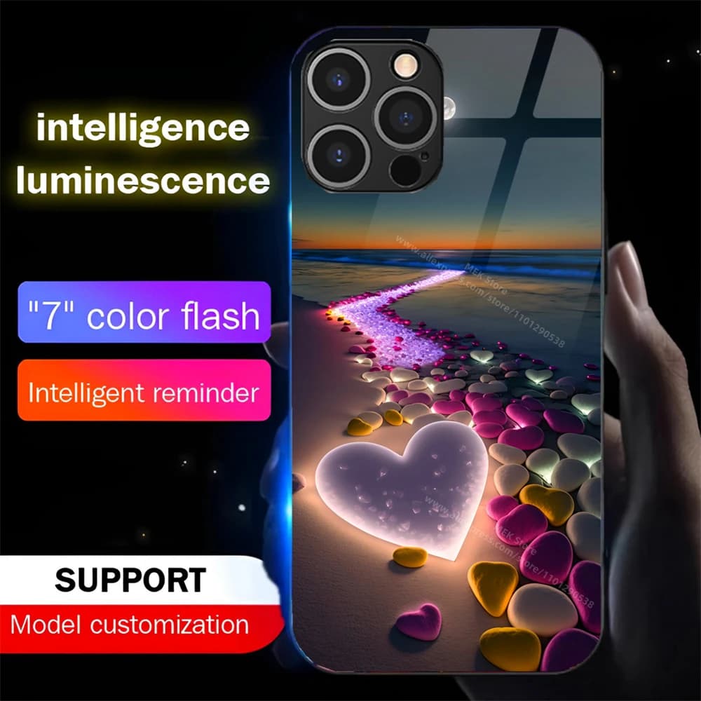 Pretty Crystal Love LED Light Up Phone Case Glowing Back Cover For iPhone Air 18 17 16 E 15 14 13 12 11 Pro Max Plus