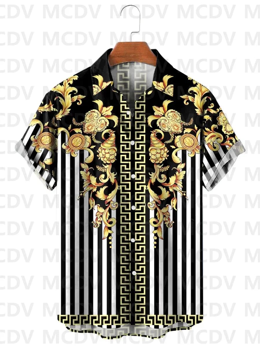 Men's Hawaiian Stripes Pattern Aloha Shirts Casual Breathable Hawaiian Short Sleeve